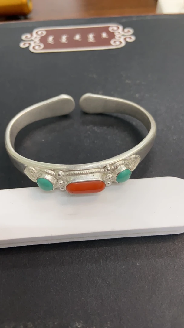 非金属亚克力手镯 纯手工民族风手镯银制