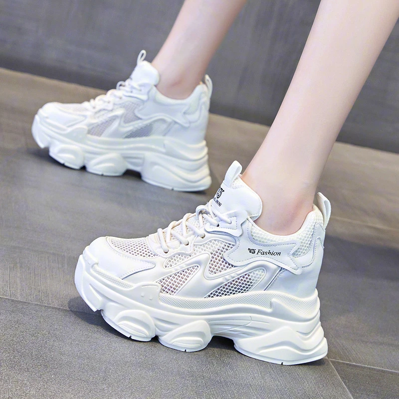 艾格鸟增高9cm网面老爹鞋女2024夏新款爆款百搭厚底内增高休闲鞋