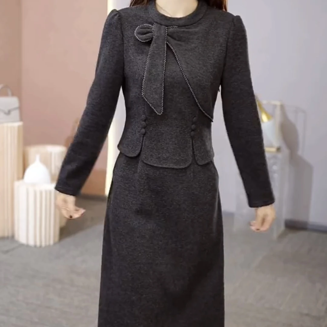 【铭悦定制】KK174#新款 收腰  显瘦 修身 气质 秋冬 连衣裙