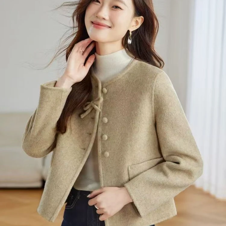 短款双面绒大衣新款单排扣小个子宽松高级感小香风气质毛呢外套