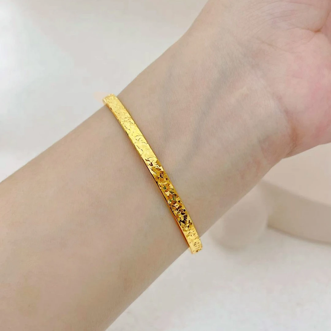 5D硬金精美足金999窄版碎冰冰碎碎金手镯潮流款式窄版-多退少补