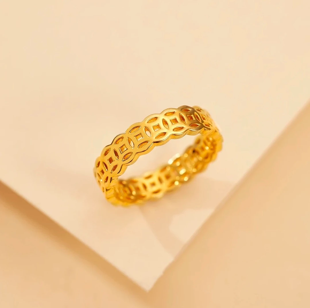 足金999钱多多黄金戒指满圈金钱币暴富铜钱国风黄金首饰-多退少补