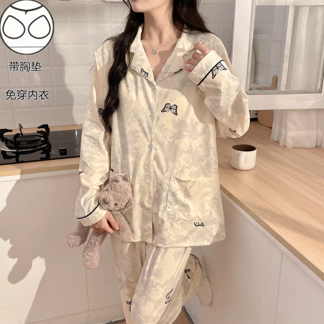 【带胸垫】秋冬纯綿月子服孕妇喂奶产妇哺乳怀孕期长袖睡衣产后睡衣