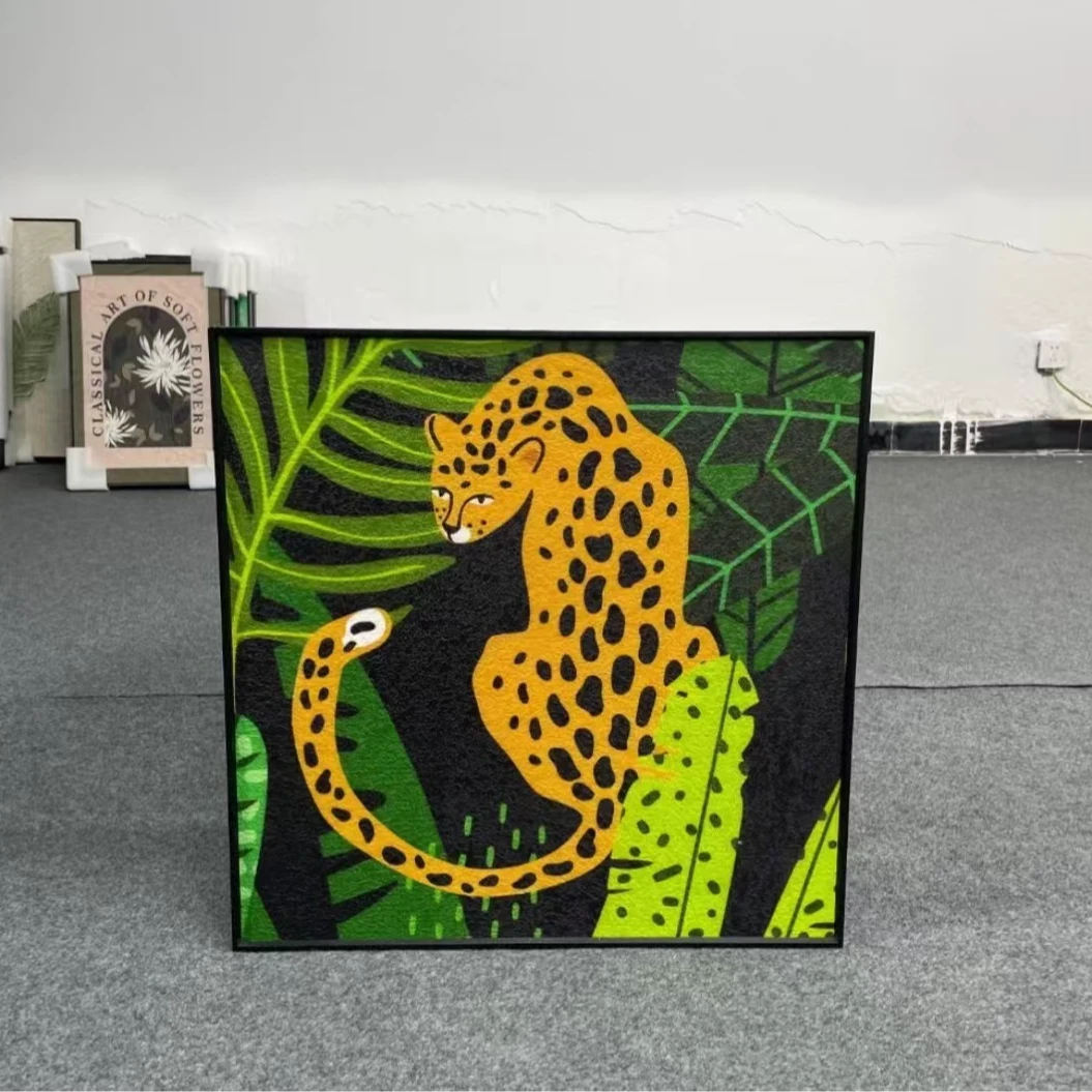 绿色抽象小众艺术高级感客厅装饰画别墅走廊过道挂画金钱豹8080