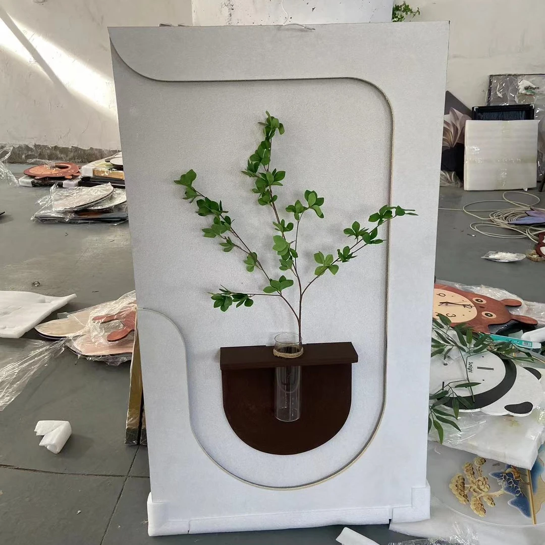 水培绿植奶油风玄关装饰画砂岩立体入户走廊过道尽头灯画70120