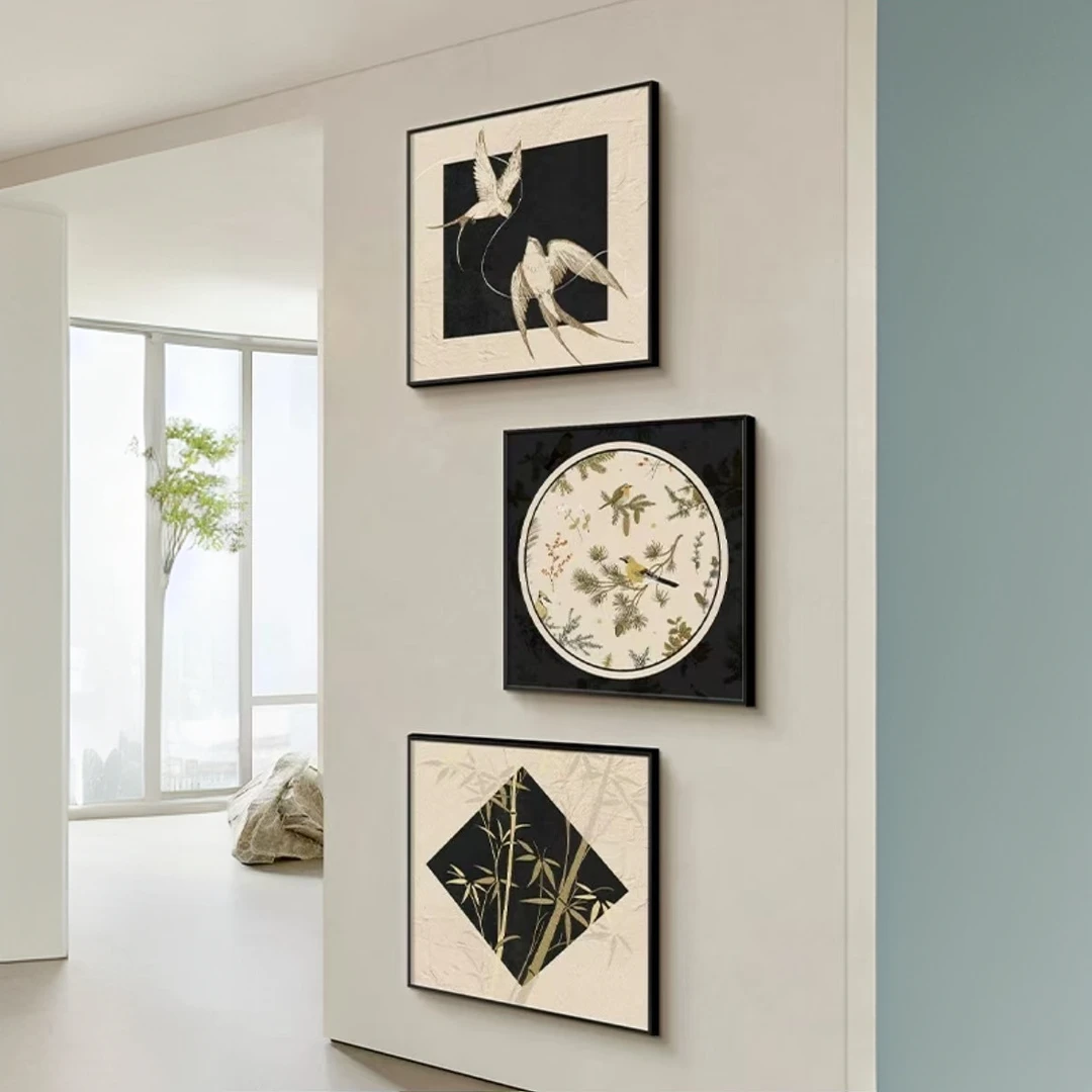 复古燕子三联墙壁装饰画客厅餐厅玄关墙上艺术挂画中古风燕子4040