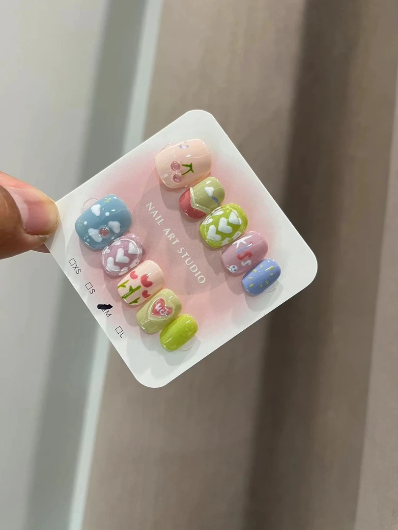 樱桃小云朵捏~捏~穿戴甲美甲夏季多巴胺可爱卡通纯手工