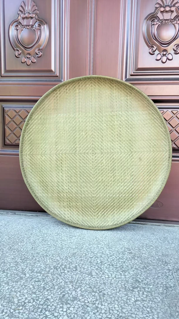 纯手工制作纯竹子编制风车底精编大簸箕（一青一黄）
