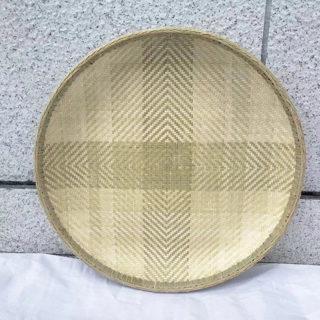 竹编制品(直径40公分高5公分)手工制作普通款一青三黄簸箕