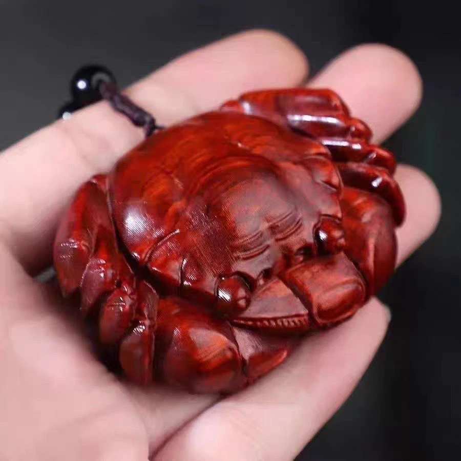 紫檀木雕八方来财螃蟹手把件文玩红木工艺品摆件实木装饰品车挂件