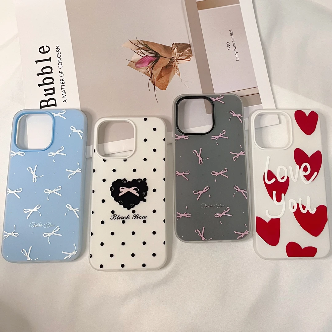 清新INS蝴蝶结爱心苹果手机壳iPhone 15 pro max  防摔全包二合一
