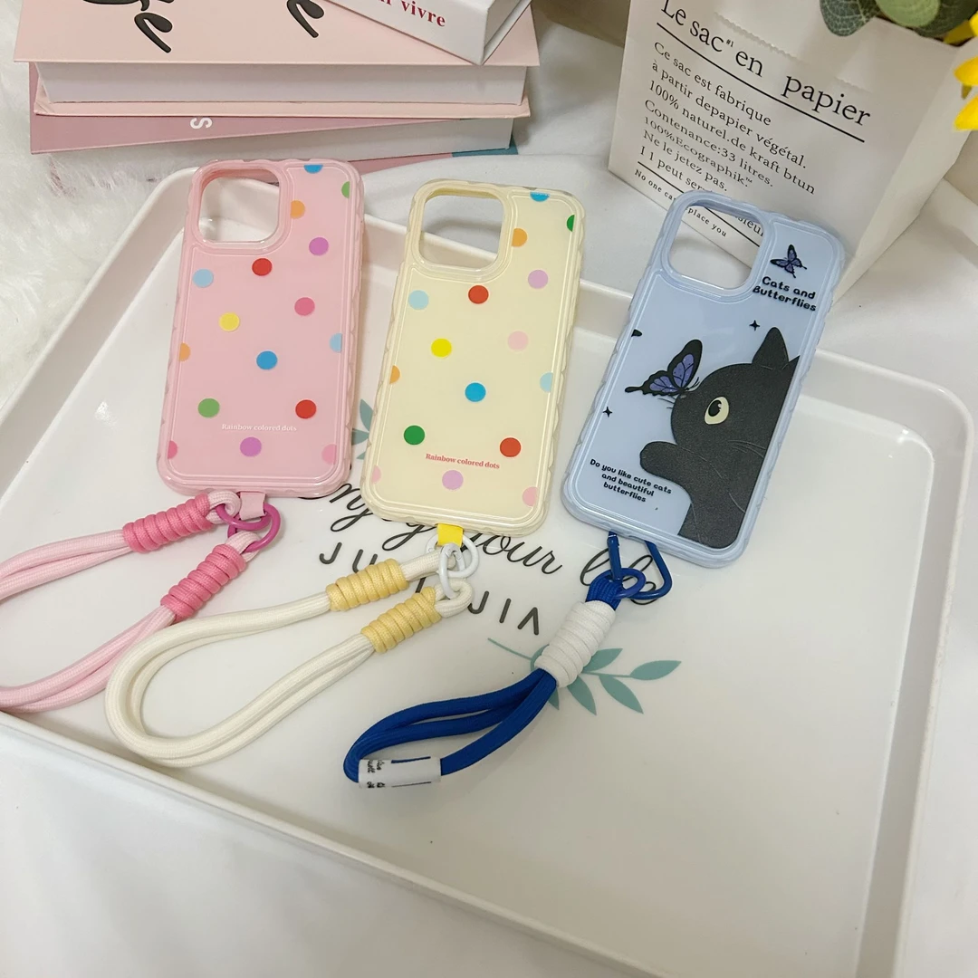INS韩风夏日多巴胺波点猫猫 适用于iphone15系列手机壳