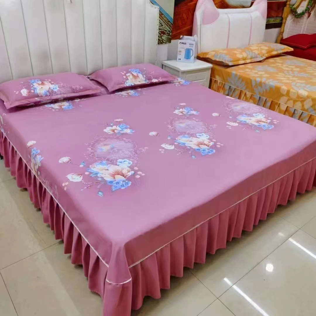 （花香豆沙粉）春秋款加厚斜纹亲肤棉单独床裙裙边随机