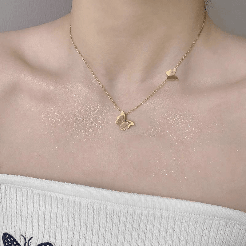 钛钢项链 6058 轻奢蝴蝶项链 约40+5cm