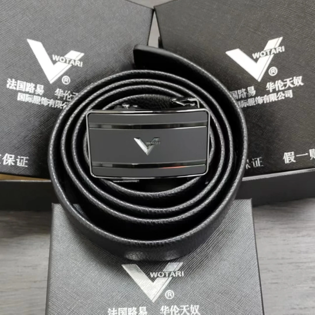 男士时尚商务休闲头层牛皮真皮自动滑扣腰带皮带888F黑色经典轻奢