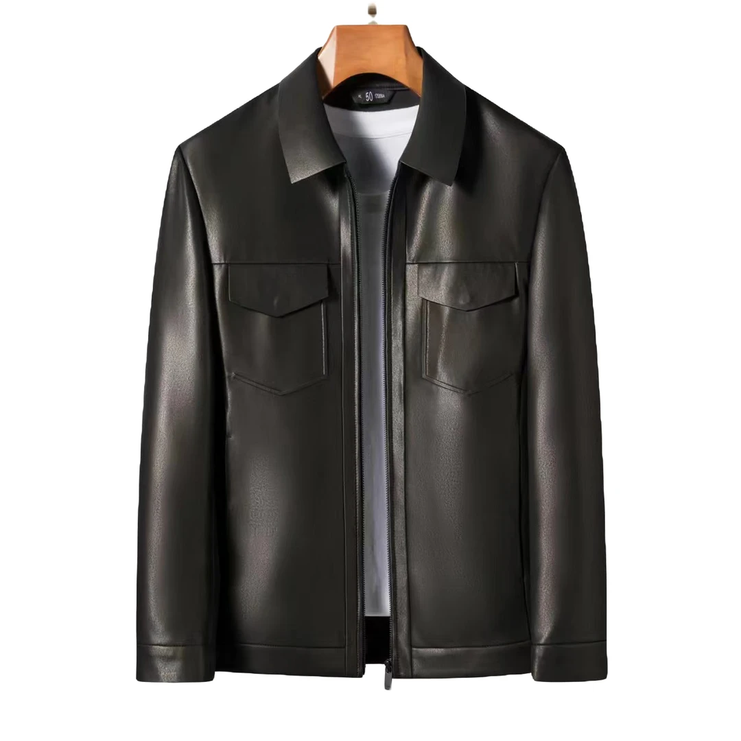 绵羊皮翻领春秋款机车高档都市时尚百搭男士真皮皮夹克外套 87125