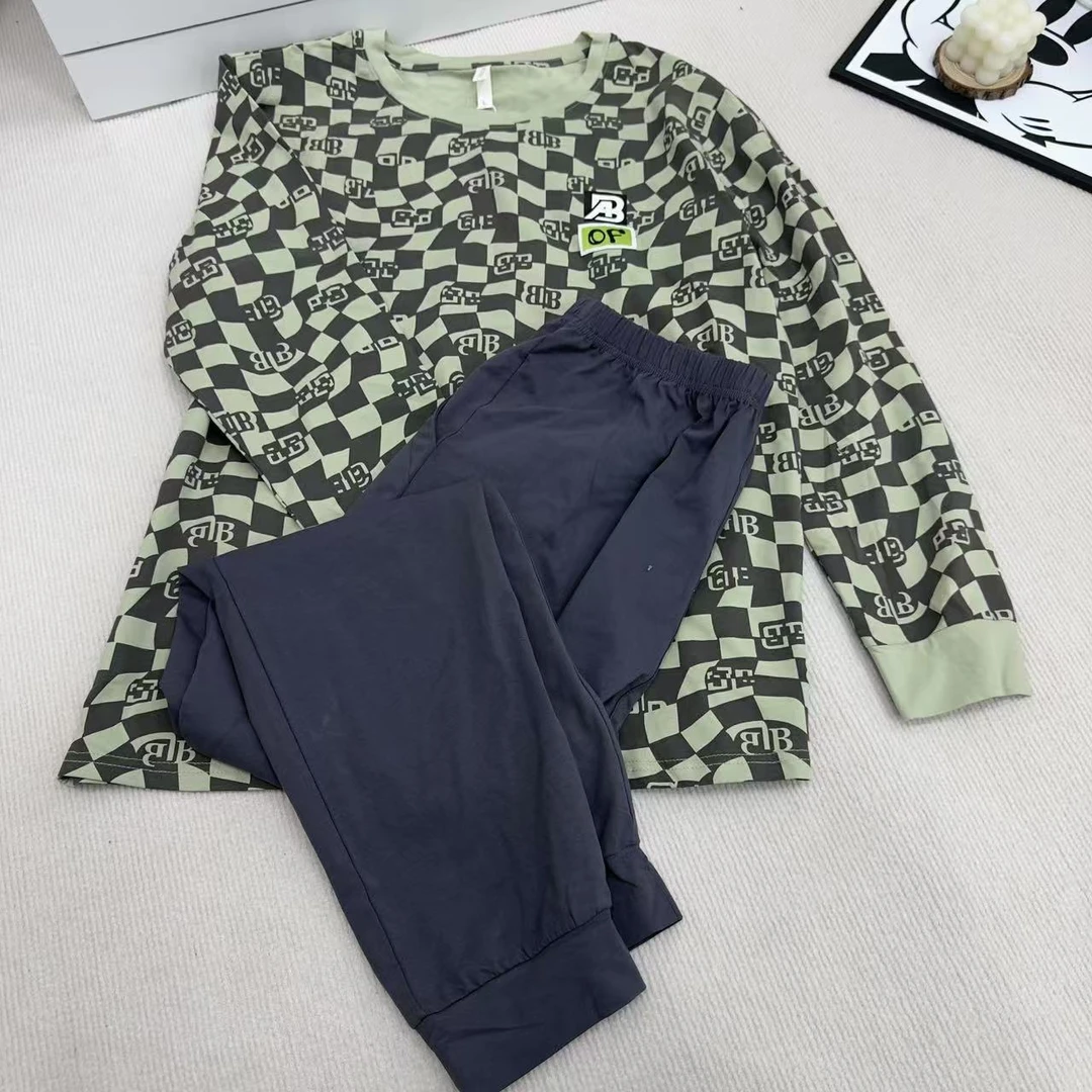 新品秋冬加肥加大男士气质印花家居服长袖长裤休闲时尚睡衣两件套