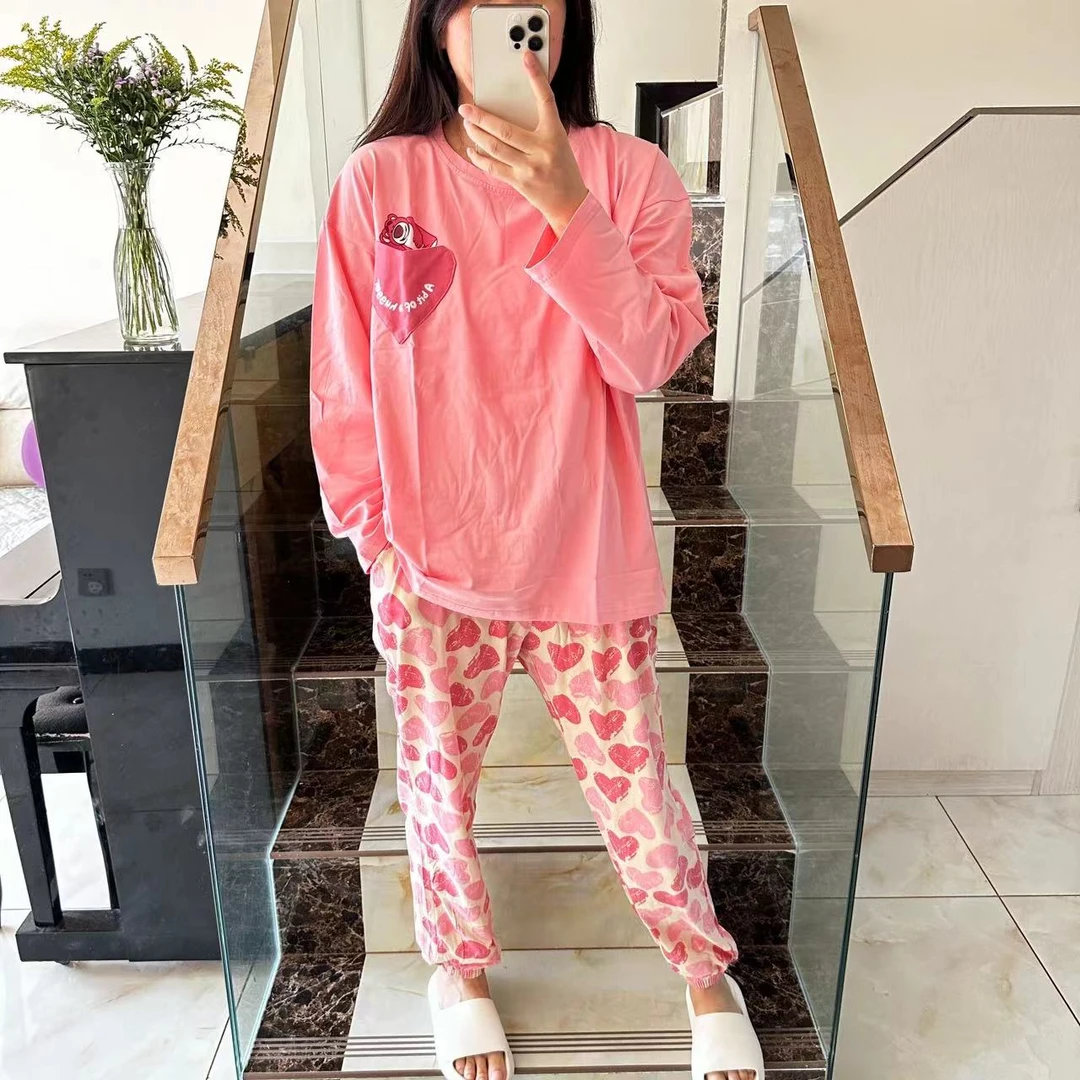 新款 圆领宽松舒适女士家居服套装 休闲 透气 束脚款两件套爱心熊