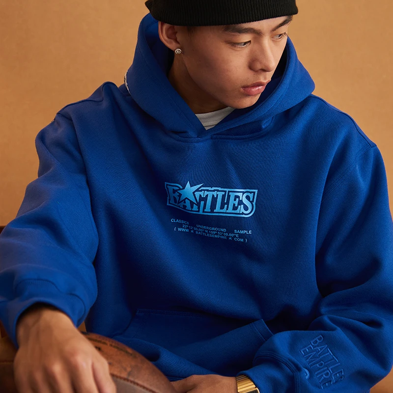 Battles 秋冬百搭基础多色美式宽松加绒连帽卫衣男女帽衫外套休闲