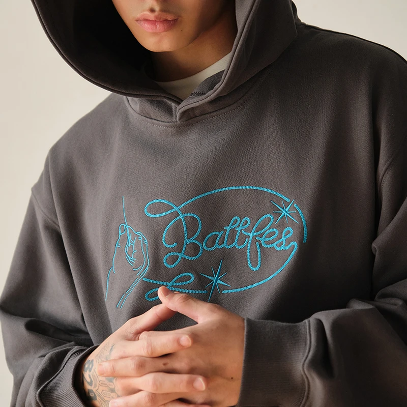 Battles锁链绣2.0基础logo美式重磅420g抓绒连帽卫衣多色宽松帽衫