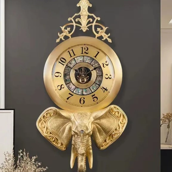 吉象如意大象钟客厅家用创意钟表挂钟静音时钟美式轻奢大气中式