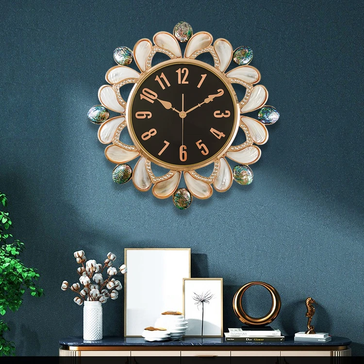 珍珠贝母钟奢华挂钟时尚客厅挂墙钟家用创意装饰静音简约大气欧式