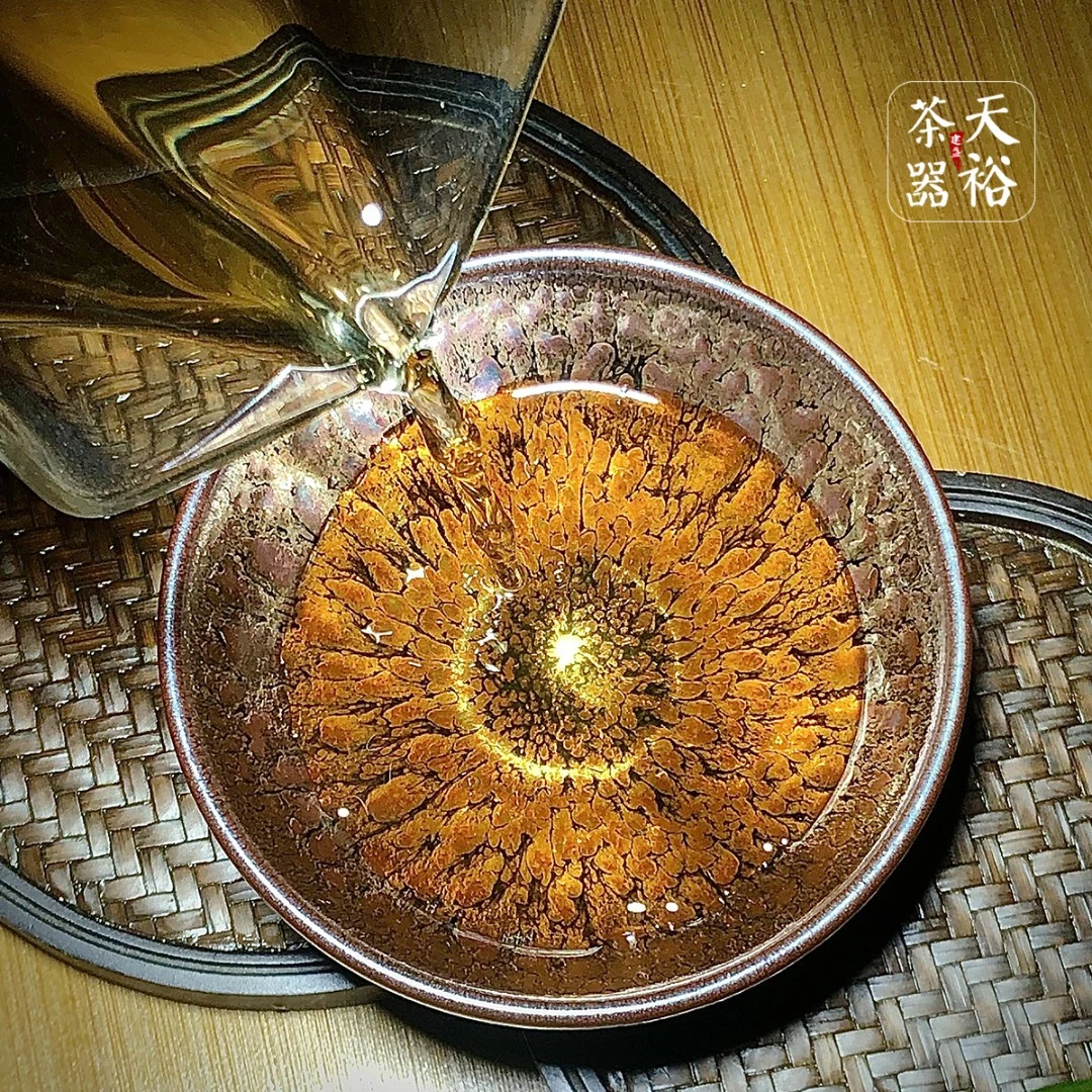 大号原矿百花盏建阳建盏功夫茶盏彩金斗笠黑牡丹主人杯盏杯茶杯男