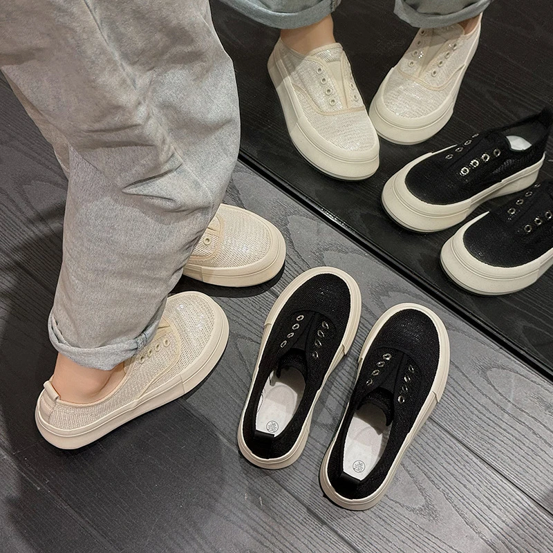 女2025夏季新款学生韩版ins潮百搭厚底一脚蹬休闲鞋小白鞋6527//C