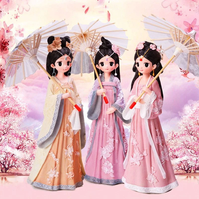 复古汉服打伞女孩摆件创意学生礼品闺蜜礼物家居装饰摆设工艺品