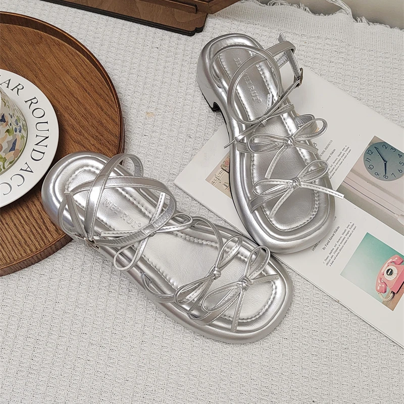 配裙子银色高跟凉鞋女款春夏外穿海边法式晚晚风凉拖仙女风罗马鞋