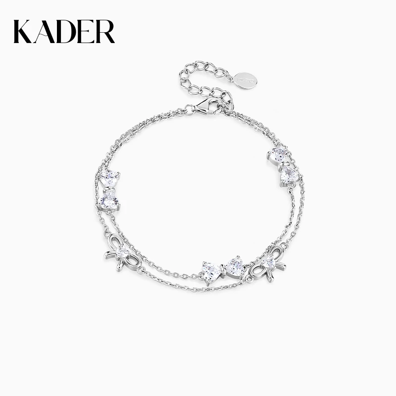 KADER/卡蒂罗 925银手链 蝴蝶结双链手链银设计款简约百搭设计感