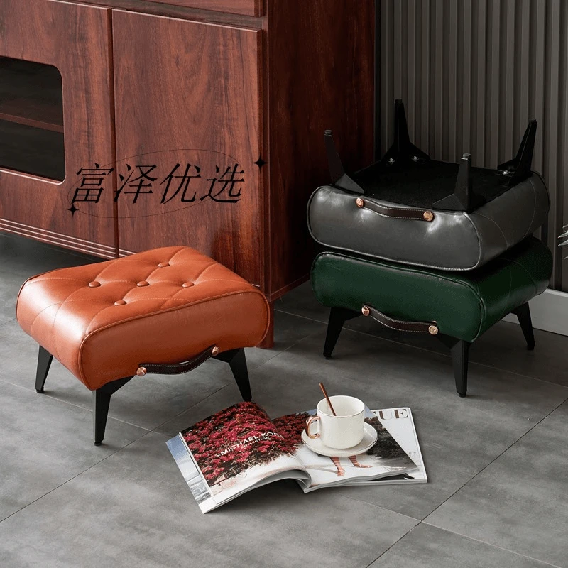 玄关换鞋凳轻奢客厅家用方形小凳沙发小凳子皮革轻奢收纳凳