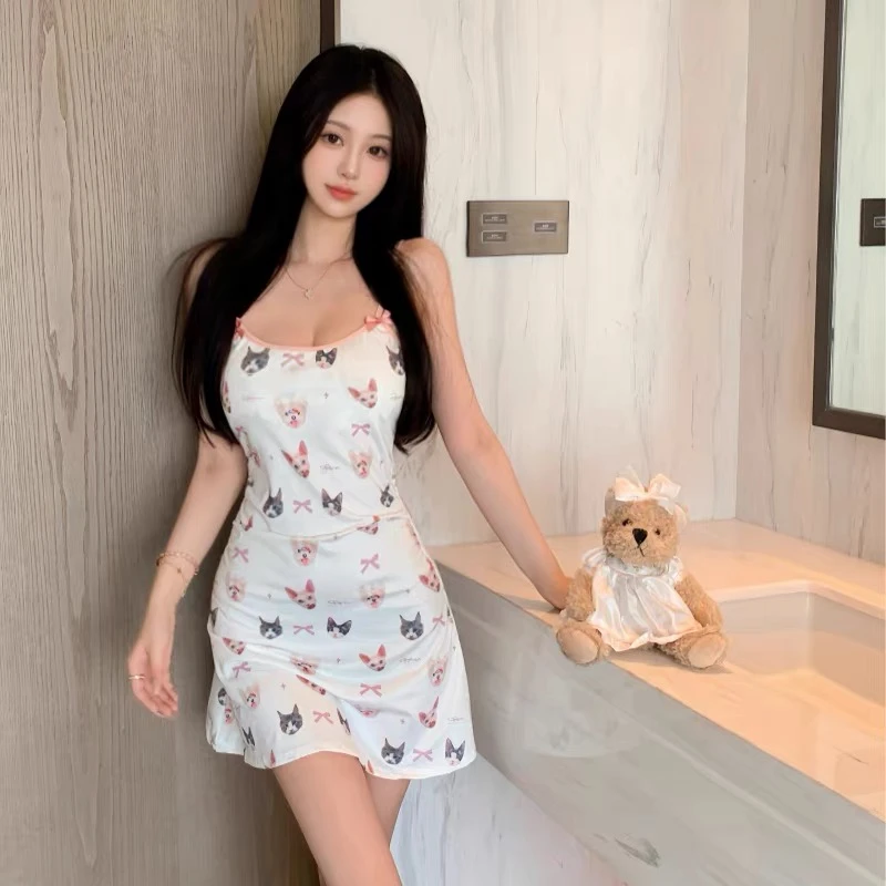 性感可爱纯欲风睡裙夏季女甜美风法式吊带印花纯欲显瘦睡衣可外穿