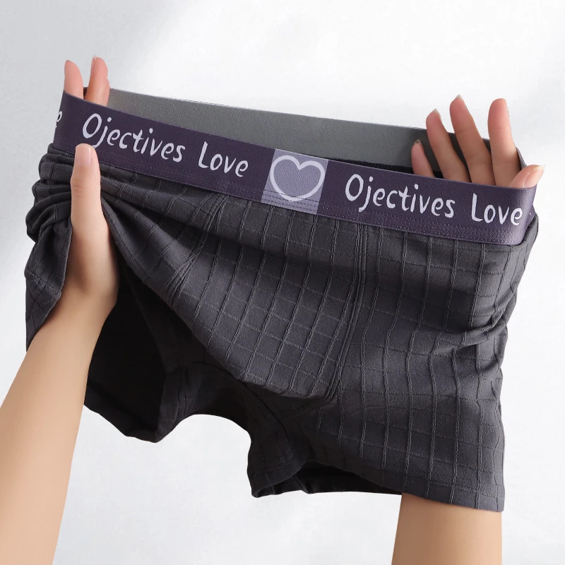 新款格纹内裤男平角裤棉质舒适透气四角裤男生青年运动短裤个性潮