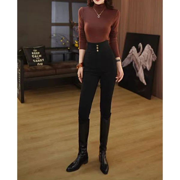 打底裤女秋款外穿2024新款黑色裤子高腰弹力小黑裤紧身小脚裤