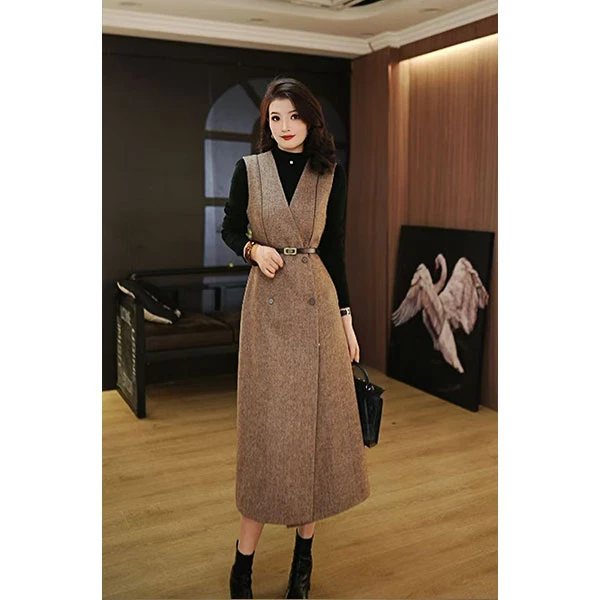 吉拉瑞 2025新款春季绵羊毛背心裙时尚收腰修身中长款气质马甲裙