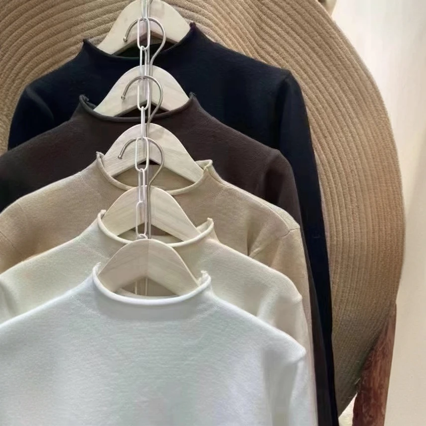 加厚半高领德绒打底衫女士秋冬纯色保暖内搭长袖上衣网红针织时尚