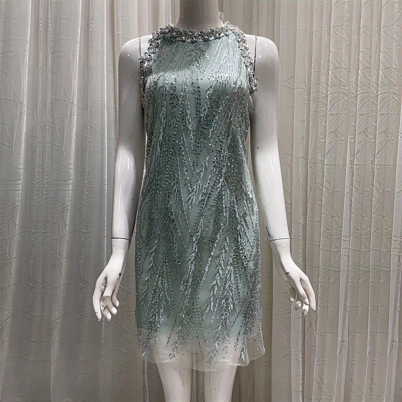 23夏季新款chen重工水钻刺绣生日聚会小礼服缀饰无袖亮片连衣裙