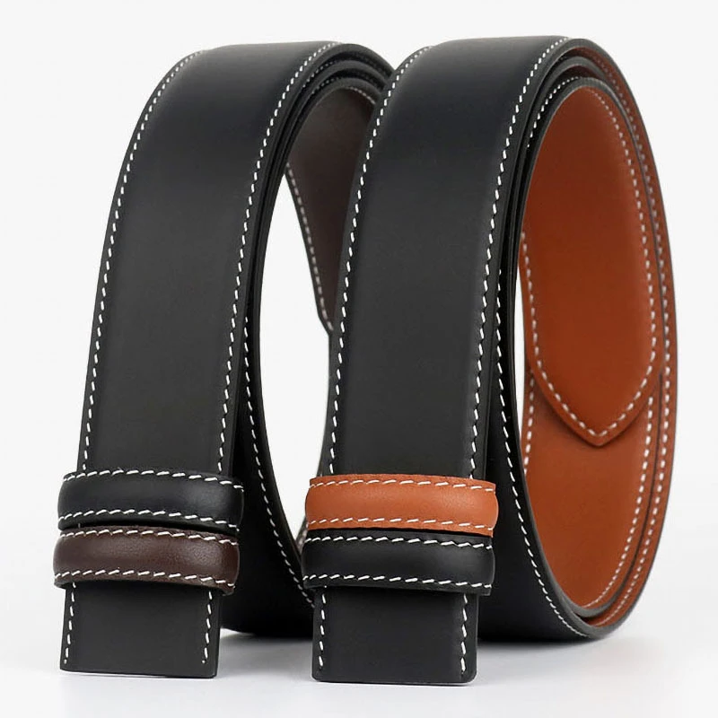 男士皮带无扣双面可用小牛皮平滑扣商务休闲韩版替换菲拉带单带条
