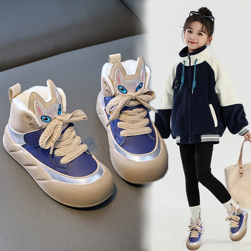 女童雪地靴2025新款冬季防滑公主鞋高帮中大童运动鞋防水棉鞋儿童