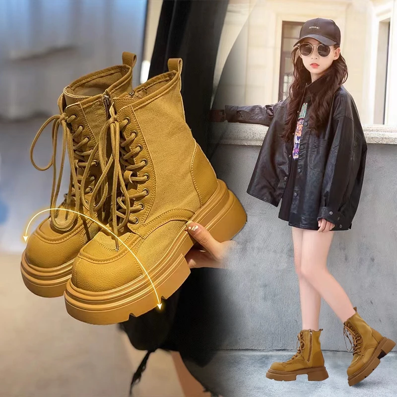 女童马丁靴2024新款秋款儿童靴中大童工装短靴春秋单靴女孩夏款