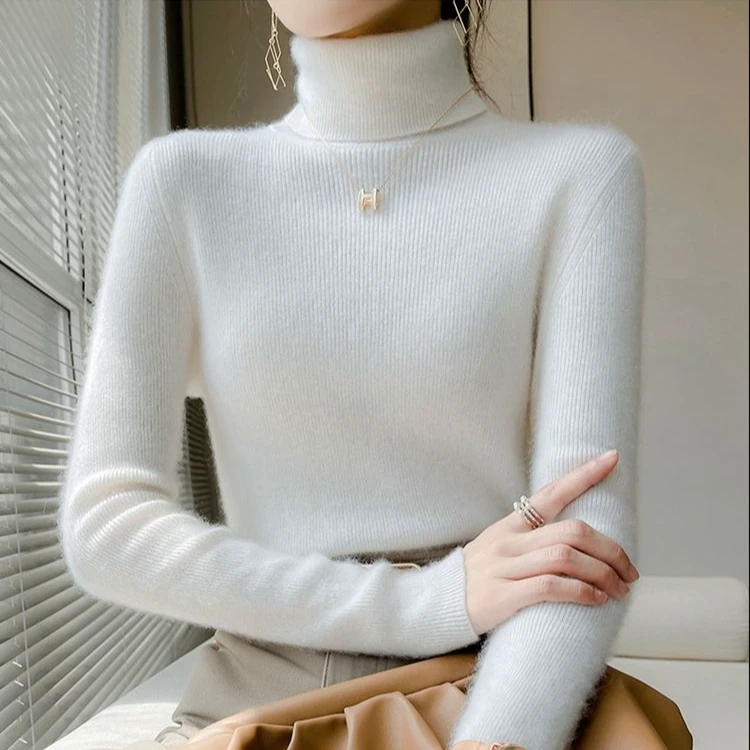 鄂尔多斯市高档修身羊绒衫女秋冬款显瘦高领毛衣纯色加厚打底衫