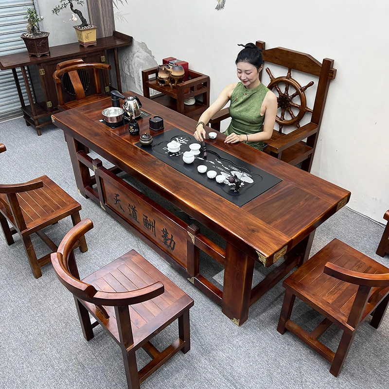 老船木茶桌椅组合客厅全实木茶几办公室泡茶功夫茶桌茶台一整套