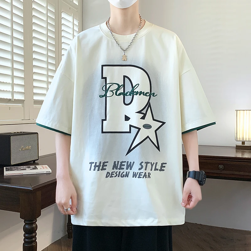 青少年2025年夏季新款学生百搭潮流T恤男生ins印花圆领宽松短袖