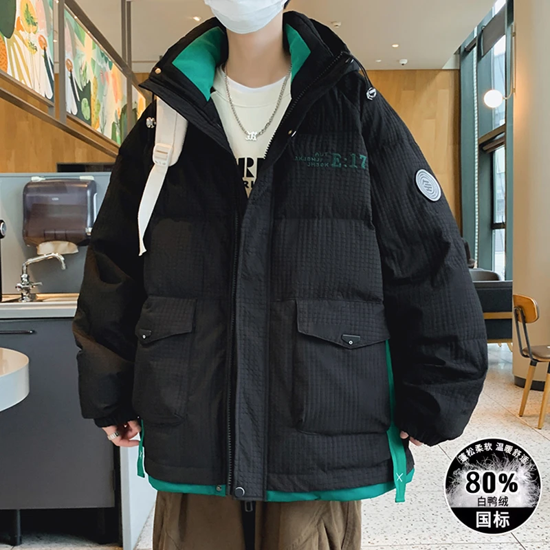 2023年冬季新款休闲白鸭绒连帽棉服加厚外套青少年学生防寒羽绒服