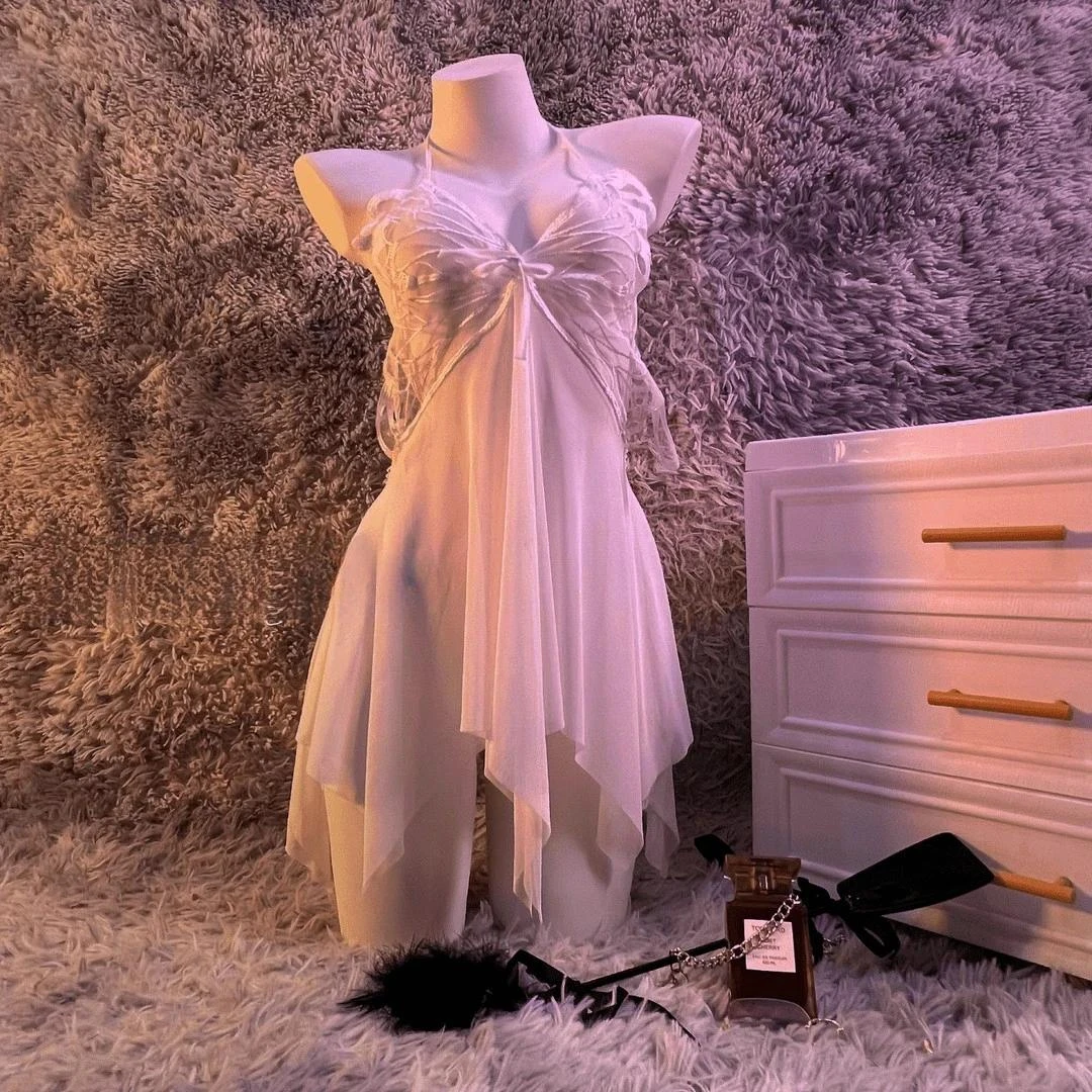 夜晚战袍 网纱蕾丝性感吊带裙纯欲束腰女睡裙