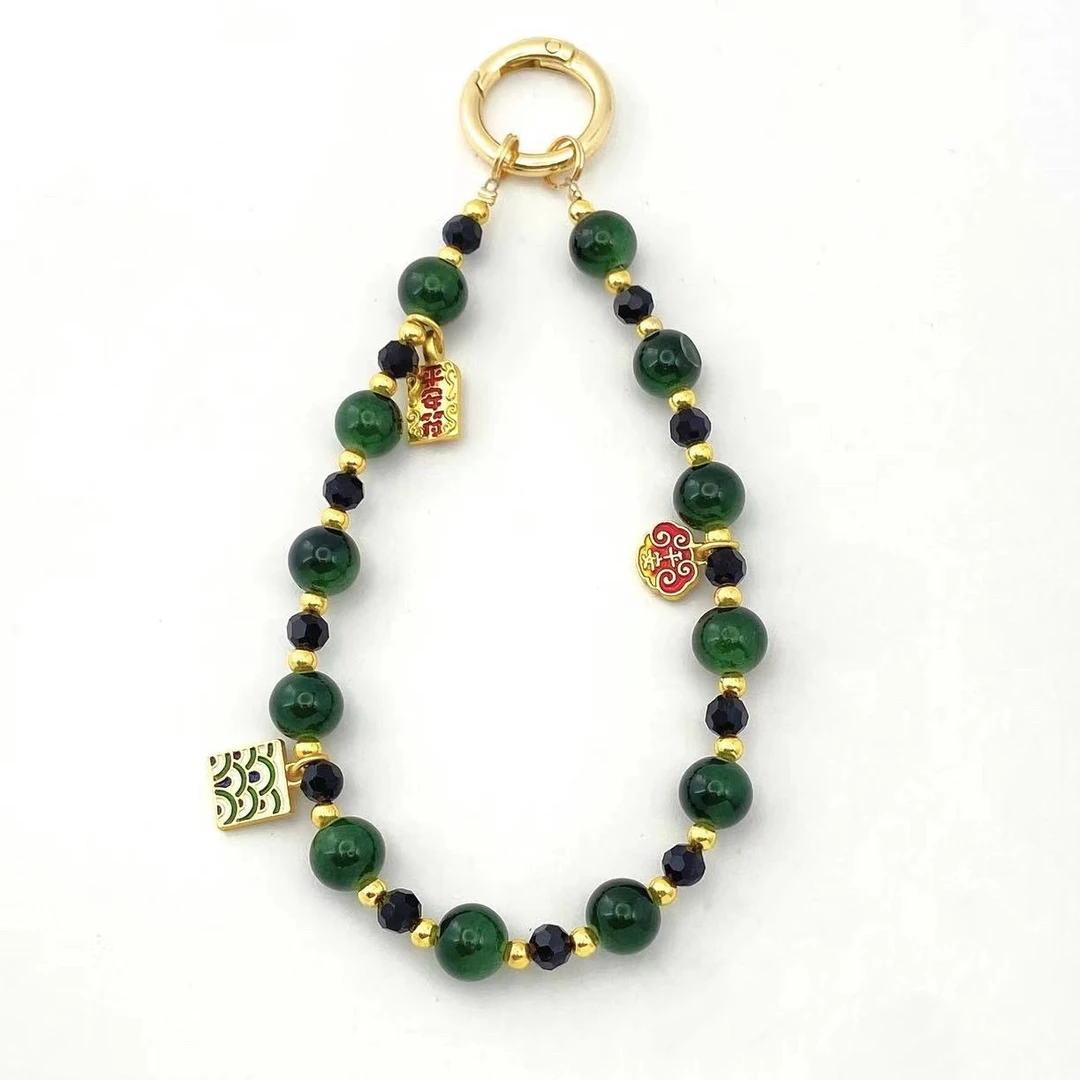 木木（RZ1896）新中式古法配件菠菜绿手机链挂件