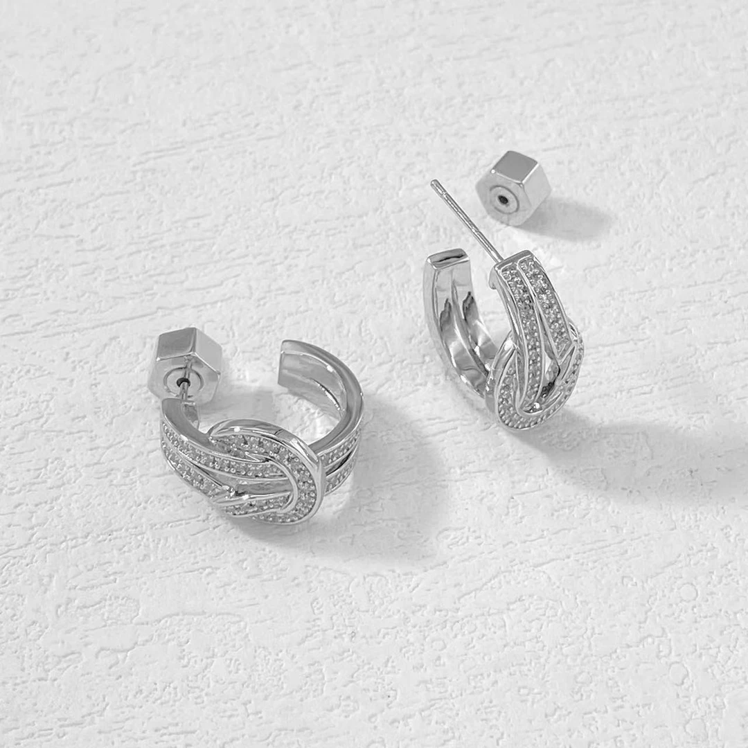 铜合金耳饰 木木（RZ3651）内径13毫米 满镶8字马蹄半耳圈耳环