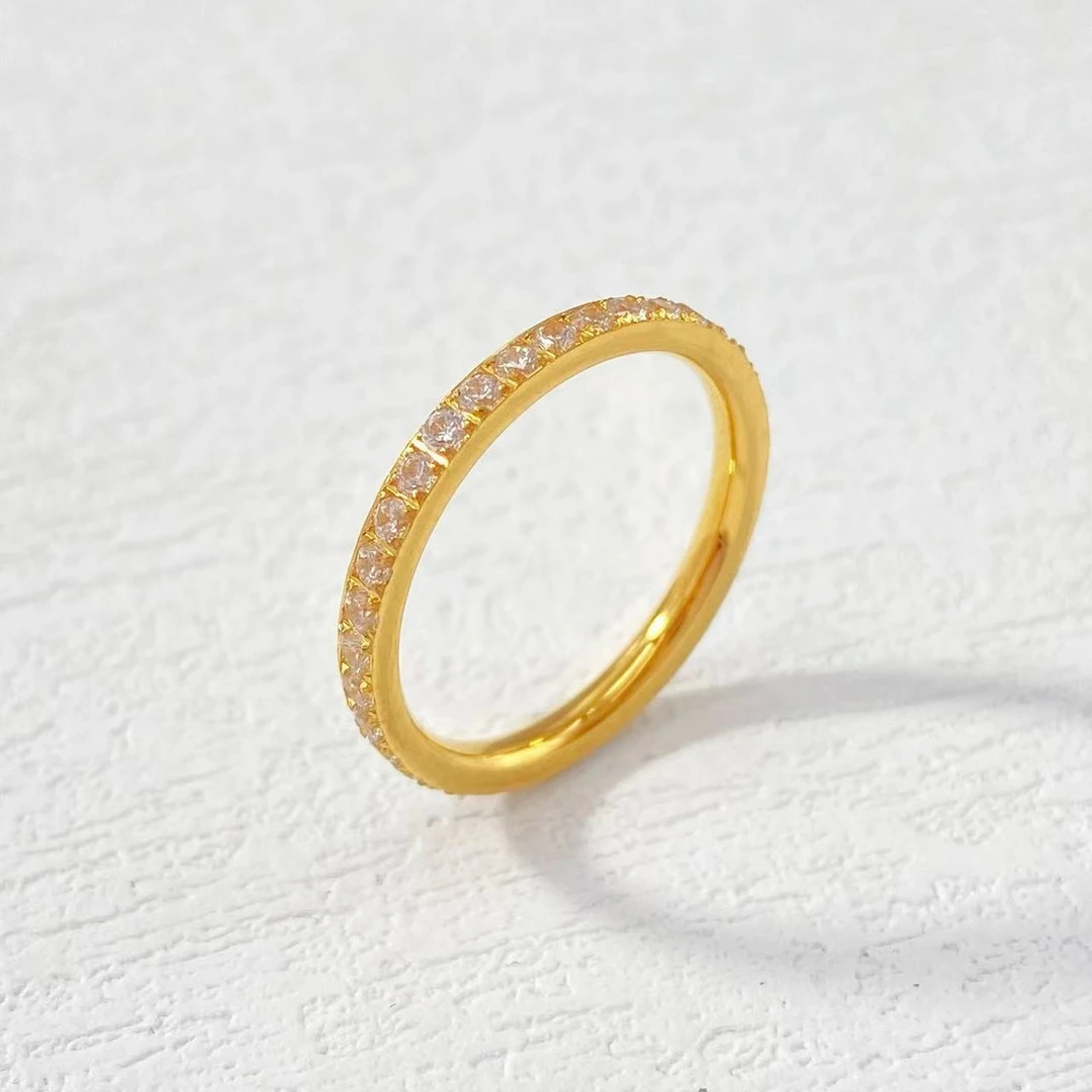 钛钢戒指 木木 （ZF538）简约经典满镶戒指 可叠戴単戴