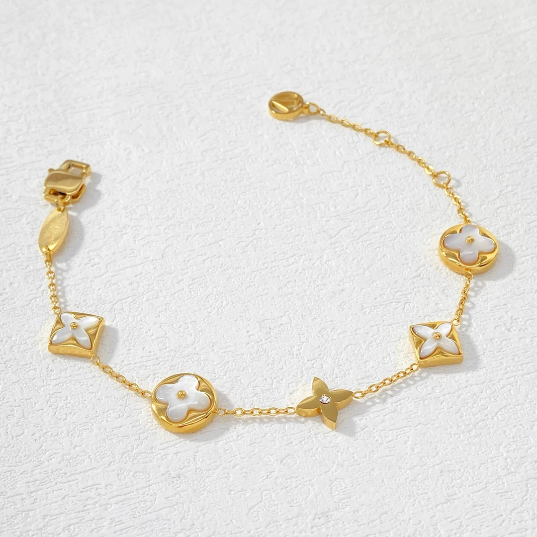 钛钢手链 木木（RZ162） 20厘米 轻奢经典白贝尖花圆花手链